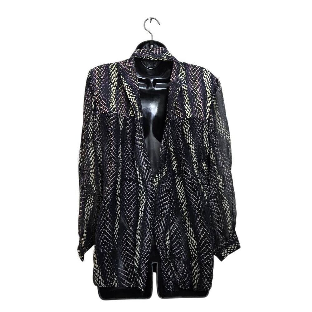 Animale Blouse Size 40 100% Silk Snakeskin Print Open Back Button Down - Picture 4 of 8